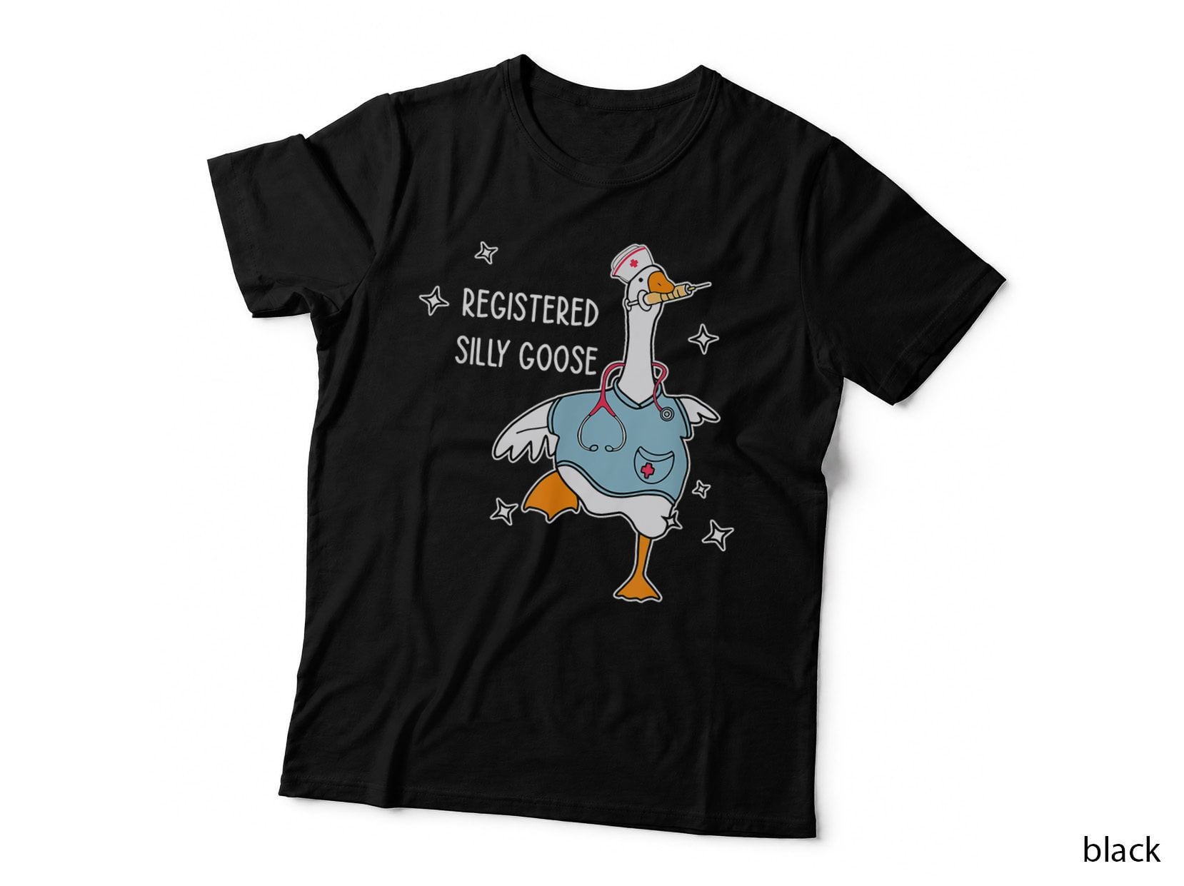 Registered Silly Goose Nurse Funny Medical Stethoscope Syringe T-Shirt