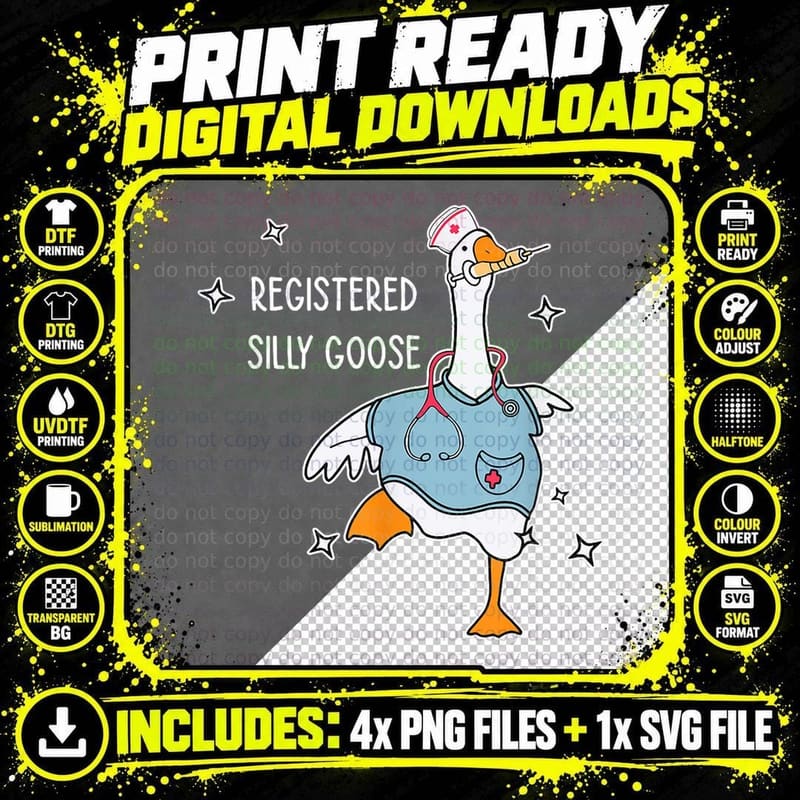 Registered Silly Goose Nurse Funny Medical Stethoscope Png SVG Digital Bundle