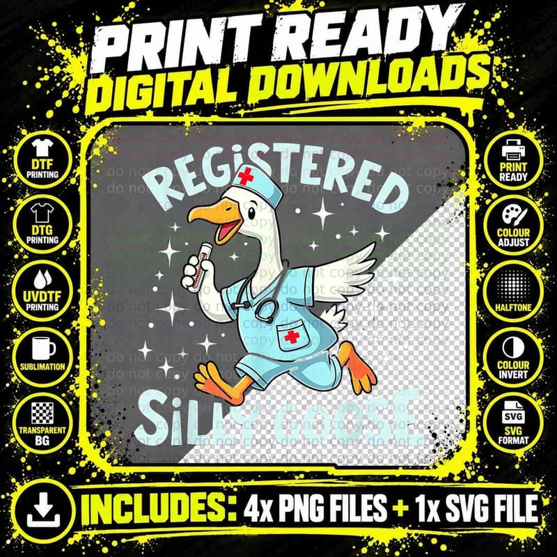 Registered Silly Goose Nurse Running Thermometer Medical Png SVG Digital Bundle