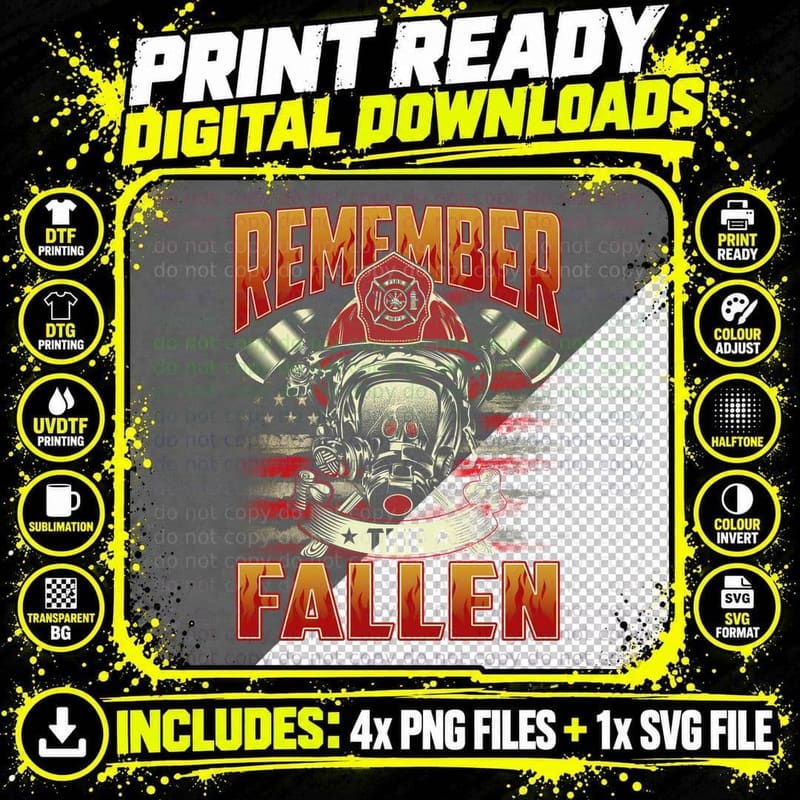 Remember the Fallen Firefighter T-Shirt, Patriotic Png SVG Digital Bundle