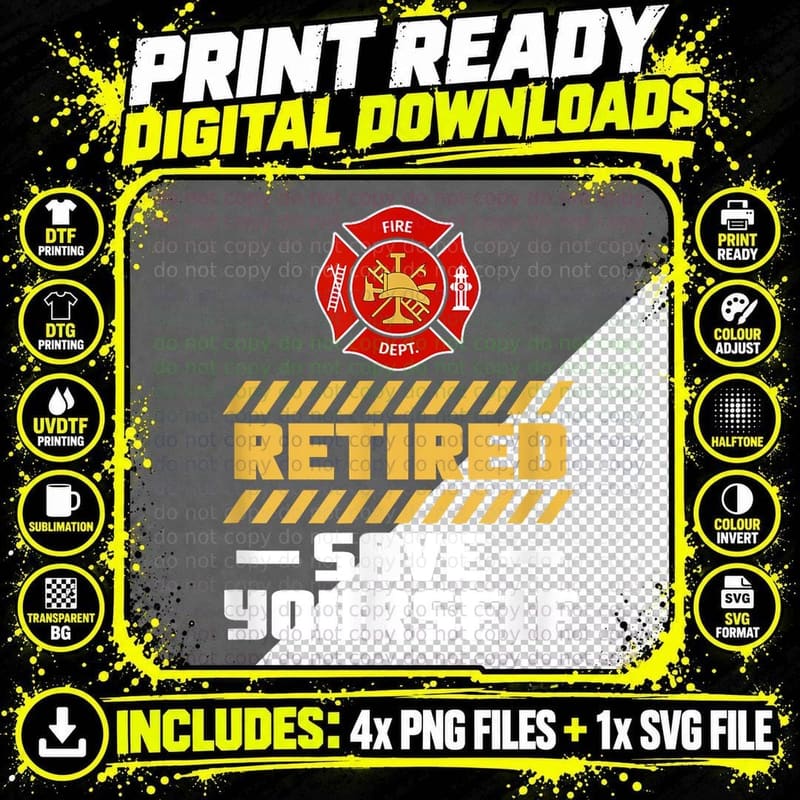 Retired Firefighter Fireman T-Shirt, Patriotic Png SVG Digital Bundle