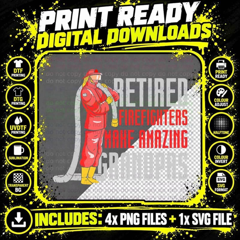 Retired Firefighters Grandpa T-Shirt Png SVG Digital Bundle