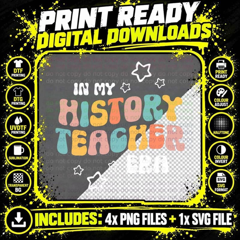 Retro Boho Historical Professor in My History Teacher Png SVG Digital Bundle