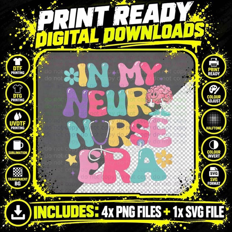 Retro Groovy in My Neuro Nurse Era Neuro Nursing Student Png SVG Digital Bundle