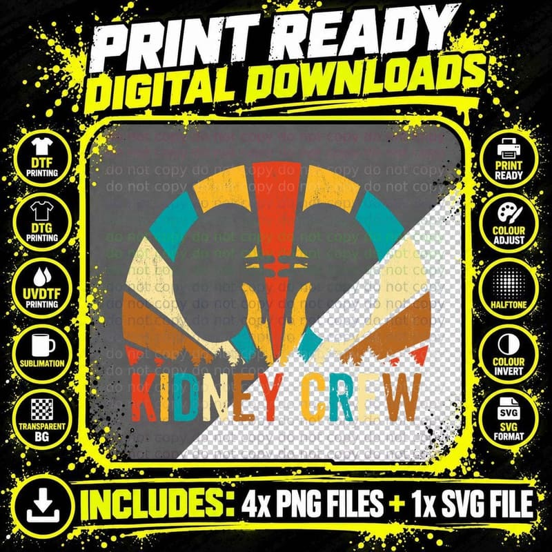 Retro Kidney Crew - Dialysis Nephrology Tech Nurse Png SVG Digital Bundle