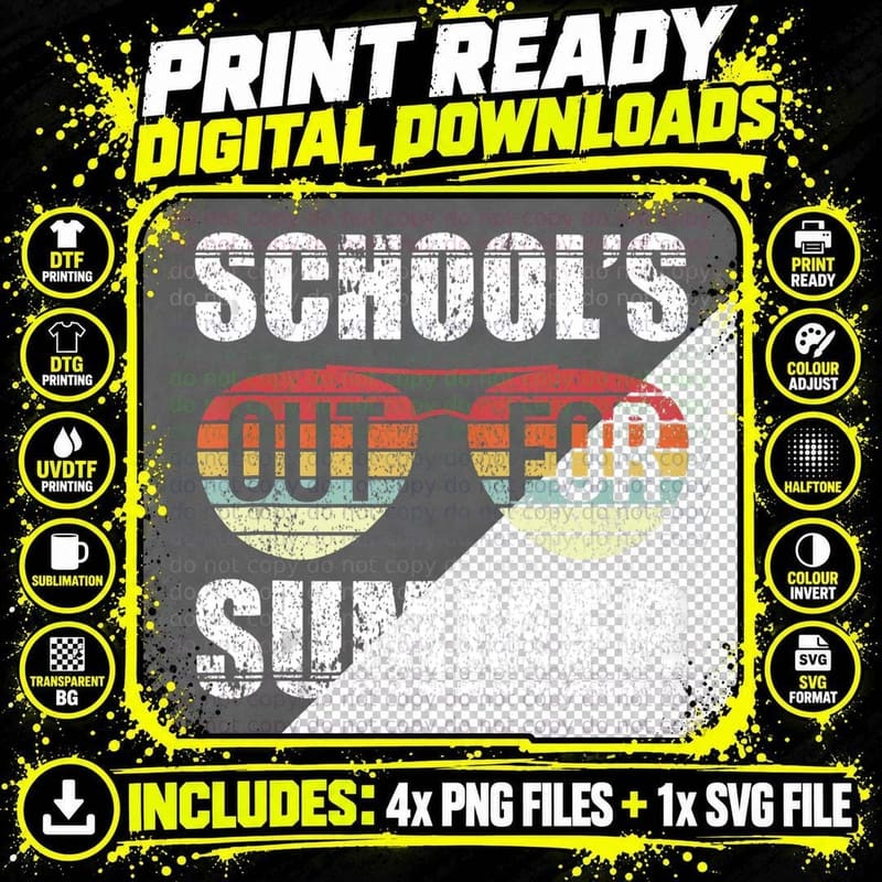 Retro Last Day of School Schools Out for Summer Teacher Png SVG Digital Bundle