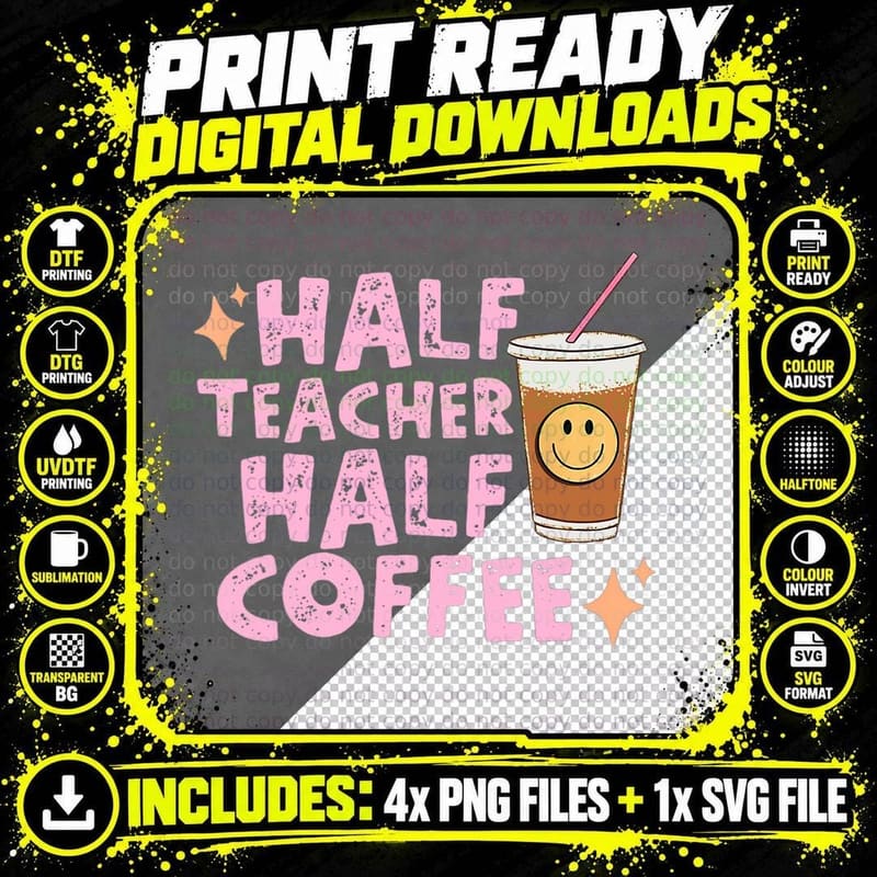 Retro Vintage Half Teacher Half Coffee Happy Teacher's Png SVG Digital Bundle