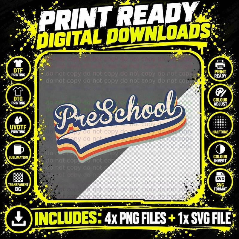 Retro Vintage Preschool Student Teacher Back to School Png SVG Digital Bundle