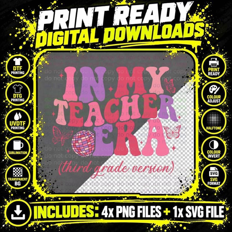 Retro in My Teacher Era Third Grade Version Back to Png SVG Digital Bundle