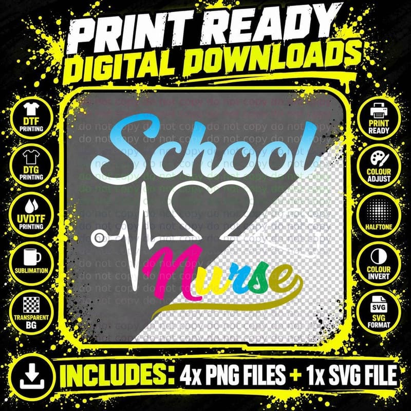 School Nurse T-Shirt, Colorful Typography Png SVG Digital Bundle