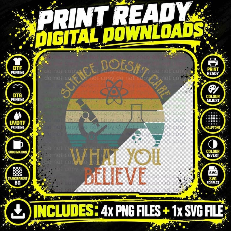 Science Doesn't Care What You Believe Retro Teacher Png SVG Digital Bundle