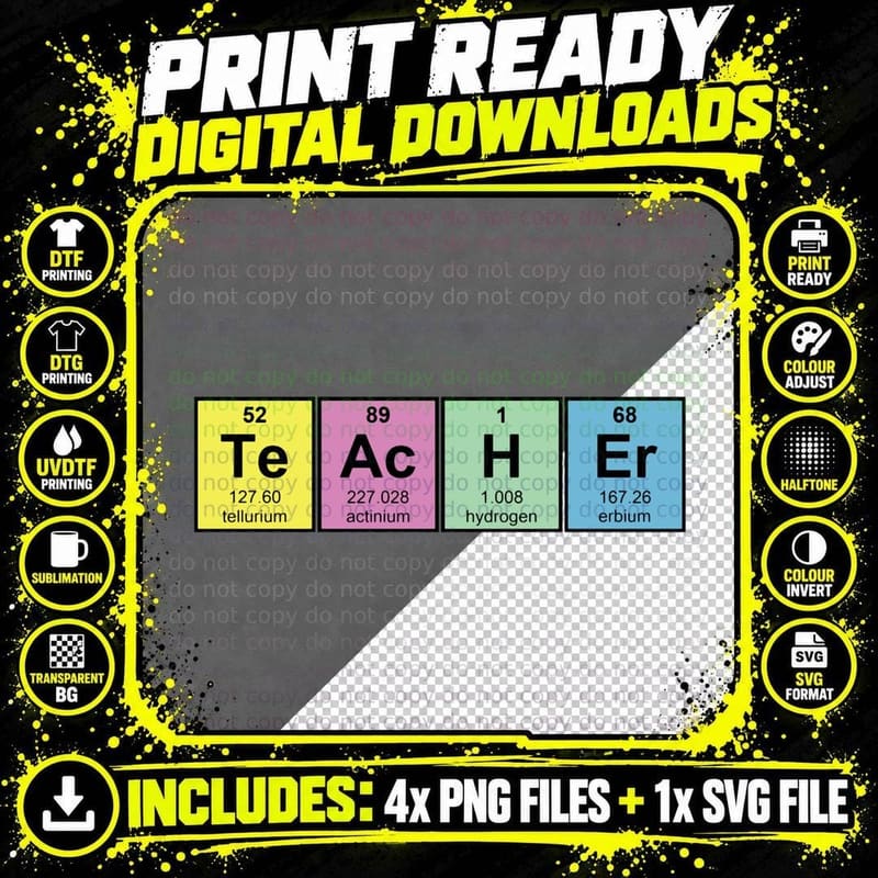 Science Teacher Chemical Elements T-Shirt Png SVG Digital Bundle