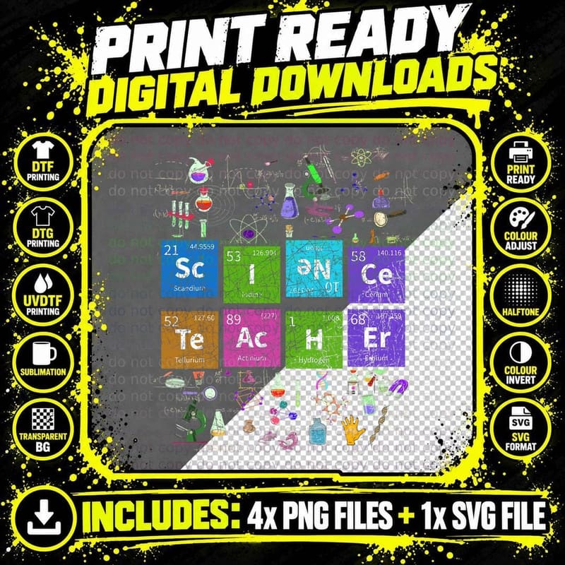 Science Teacher Gift Chemist Periodic Table Chemistry Png SVG Digital Bundle