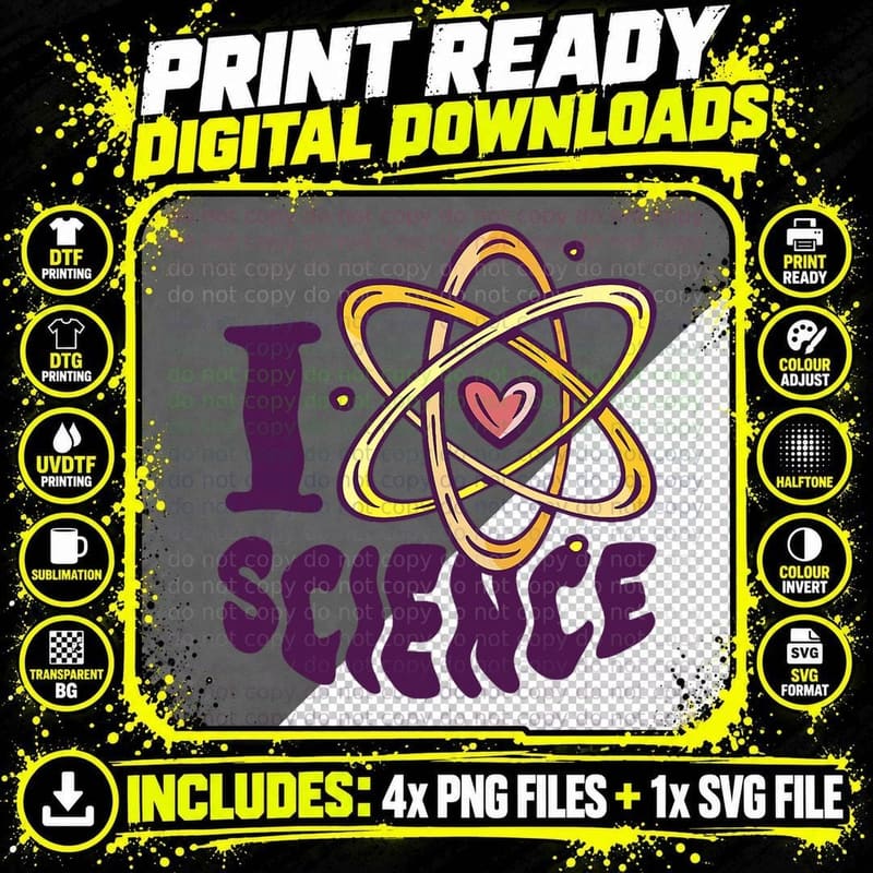 Science Teacher I Love Science Atom Heart Proton Png SVG Digital Bundle