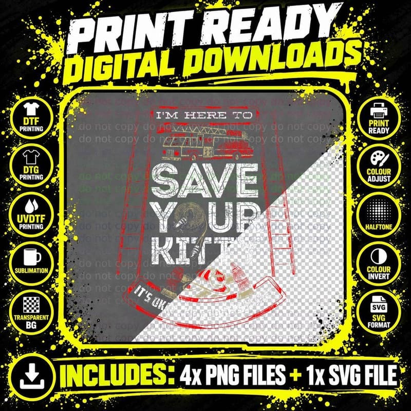 Sexy Firefighter I'm Here to Save Your Kitty T-Shirt Png SVG Digital Bundle