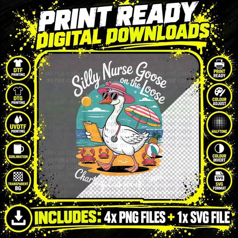 Silly Nurse Goose on the Loose Charting Out for Summer Png SVG Digital Bundle