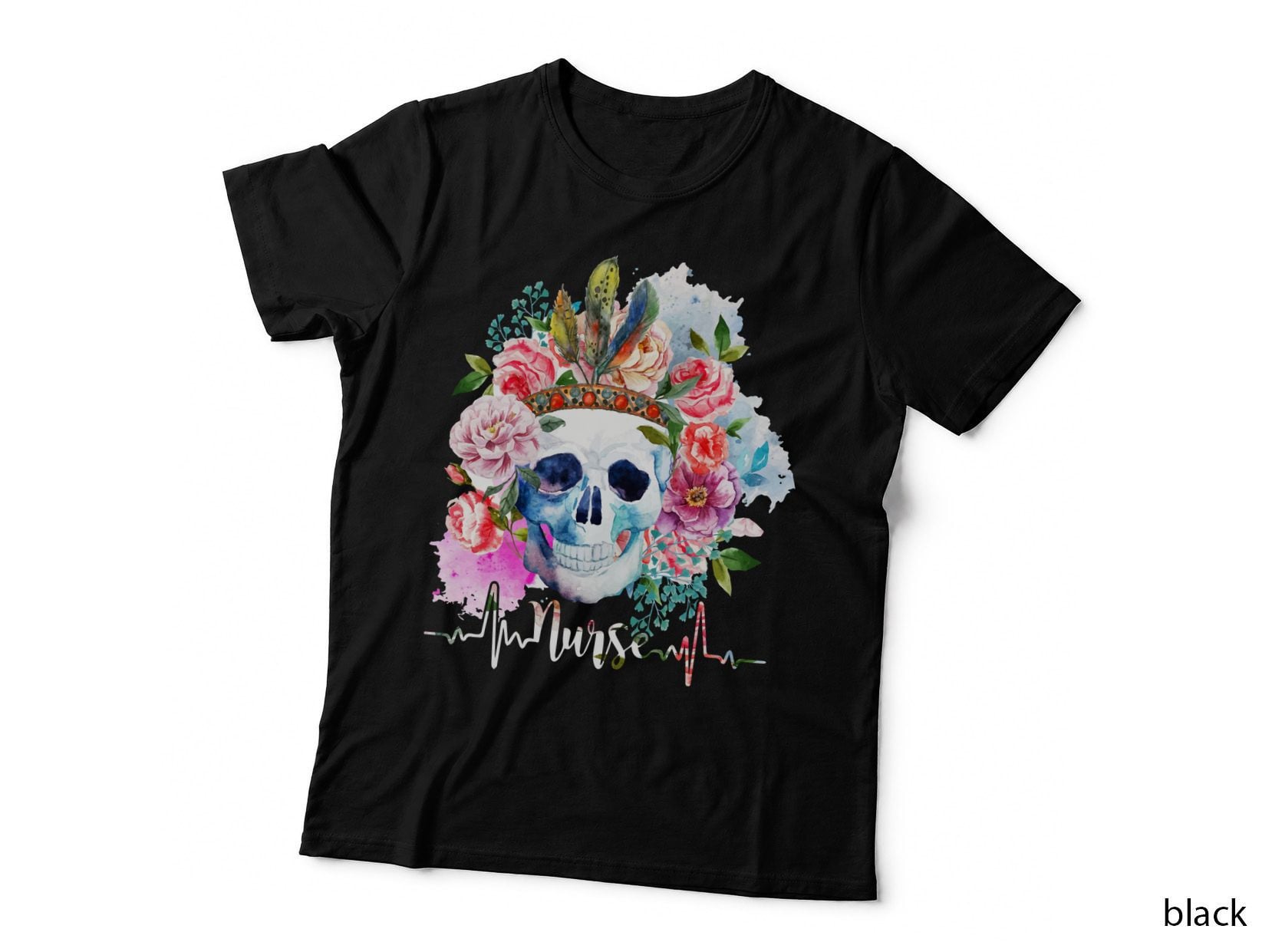 Skull Nurse with Flowers T-Shirt, Floral Botanical, Nurse Appreciation Gift