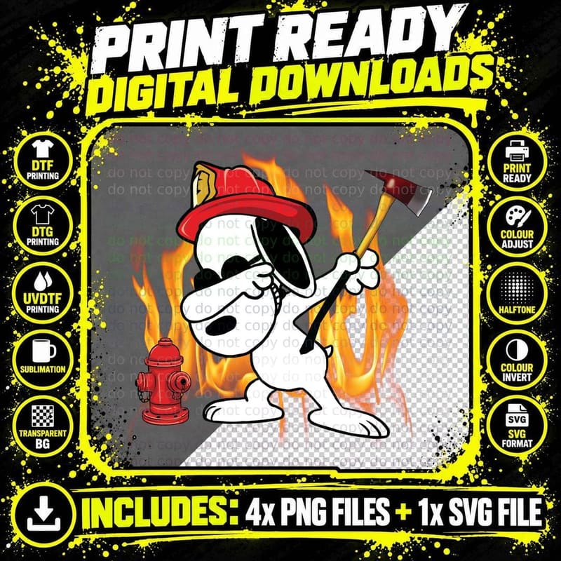 Snoopy Firefighter T-Shirt, Retro Comic Style Png SVG Digital Bundle