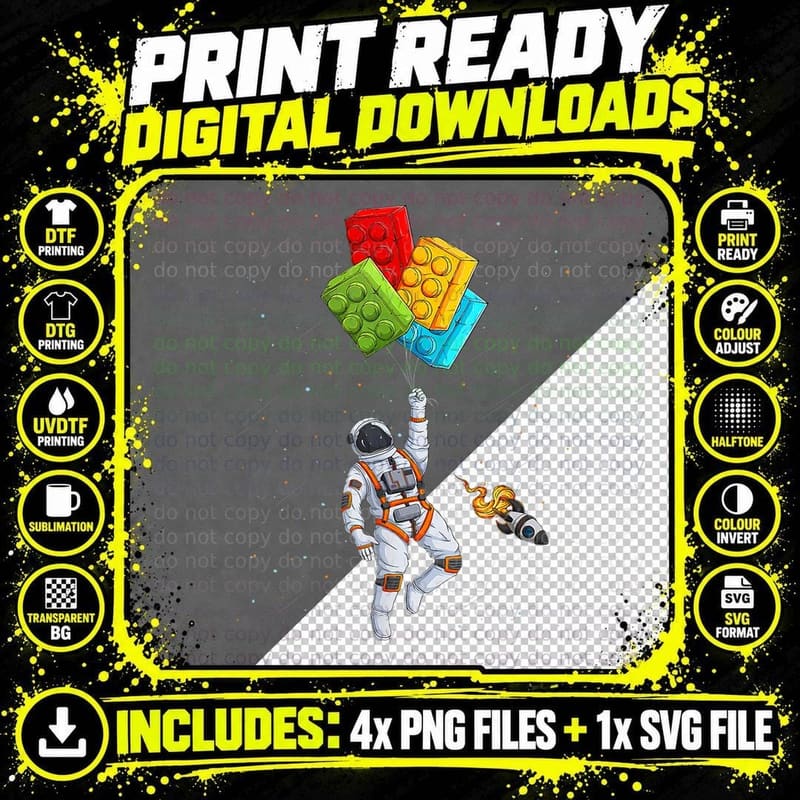 Space Astronaut Master Builder Funny Building Blocks Png SVG Digital Bundle