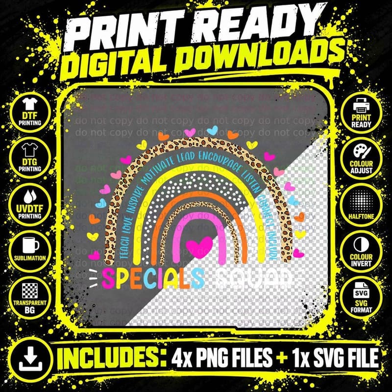 Specials Squad Rainbow Leopard Teacher Back to School Png SVG Digital Bundle