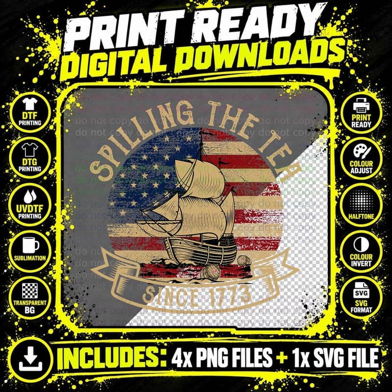 Spilling the Tea Since 1773 American History Teacher Png SVG Digital Bundle