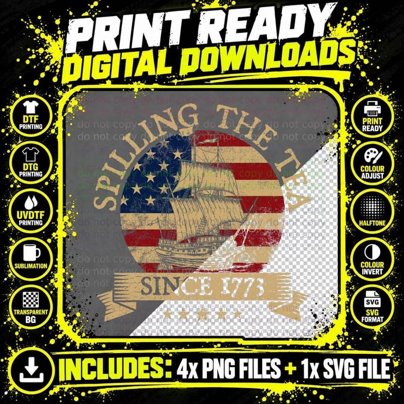 Spilling the Tea Since 1773 Vintage Us History Teacher Png SVG Digital Bundle