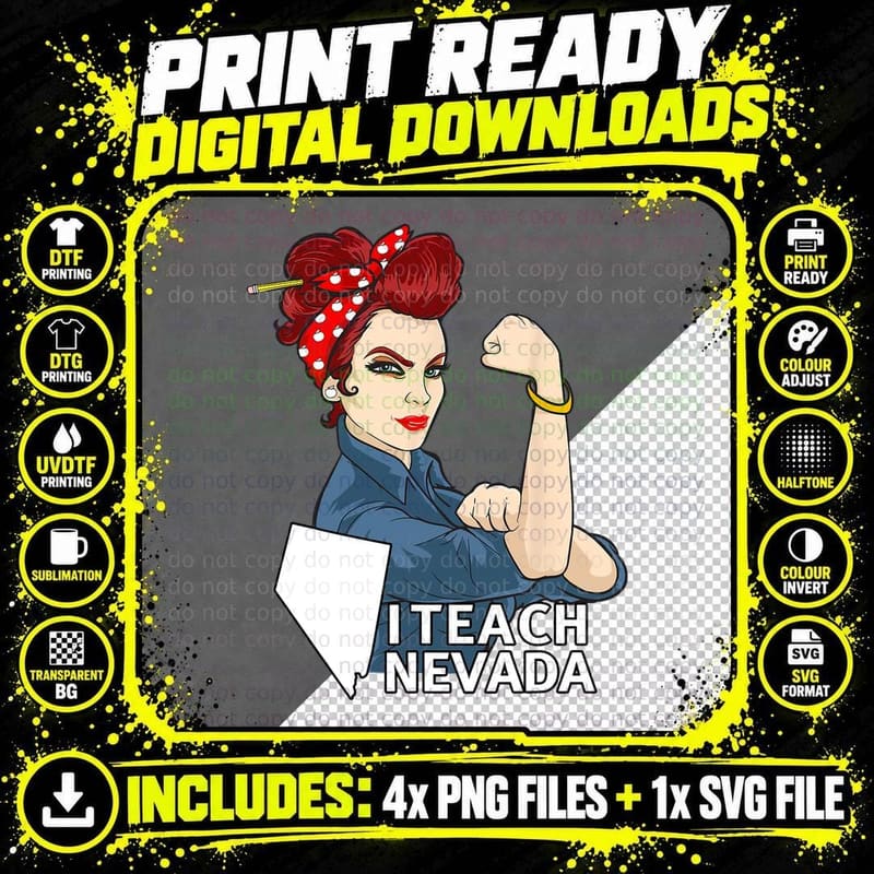 Strong Teacher I Teach Nevada Home State Union Strong Png SVG Digital Bundle