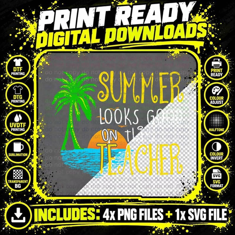 Summer Teacher T-Shirt, Vacation Vibes, Educator Gift Png SVG Digital Bundle