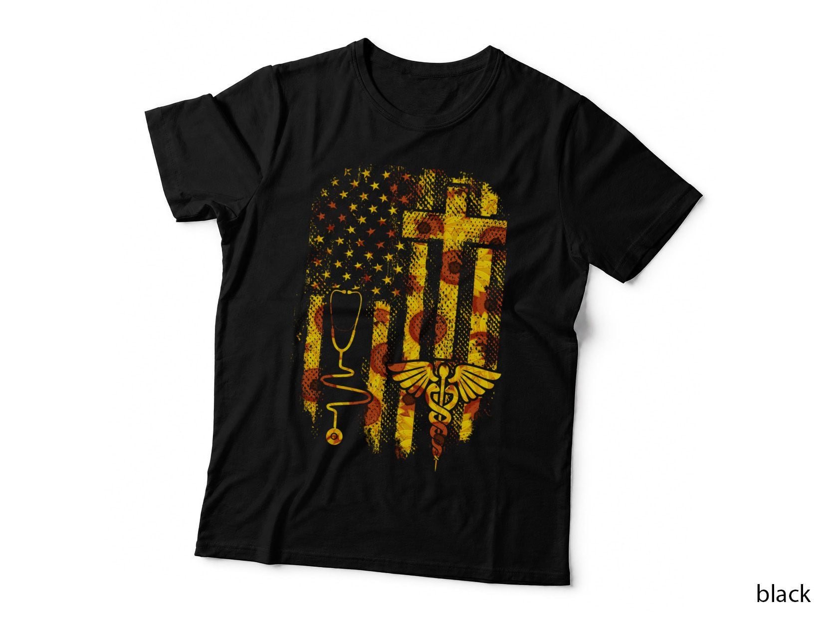 Sunflower Flag Nurse T-Shirt, Patriotic Nurse Design