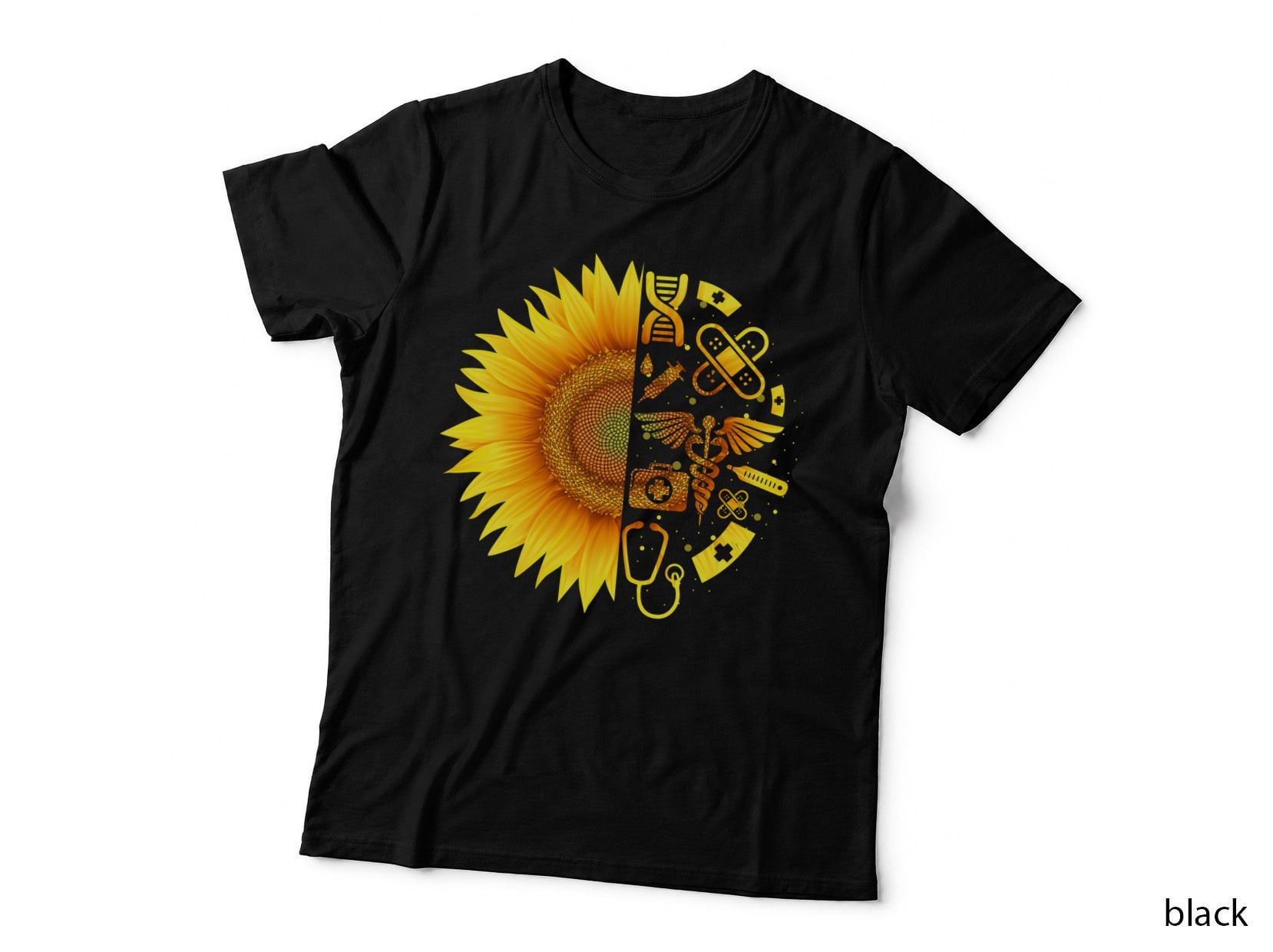 Sunflower Nurse Heartbeat T-Shirt, Floral Botanical, Medical Nurse Print