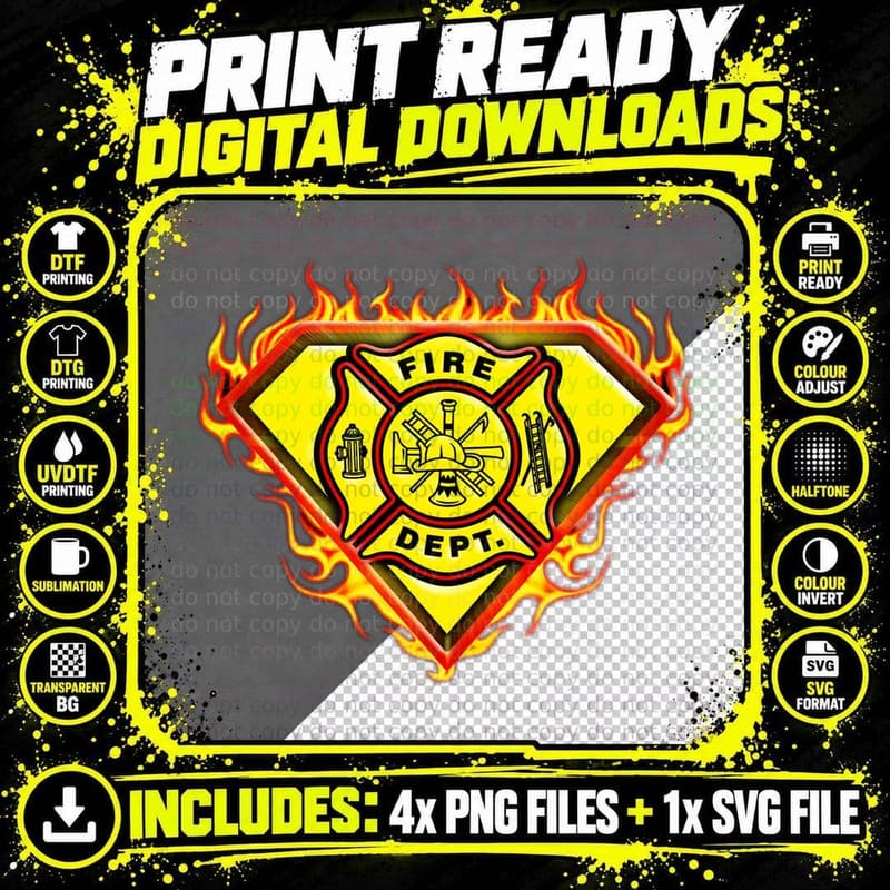 Super Firefighter T-Shirt, Fire Department Badge Png SVG Digital Bundle