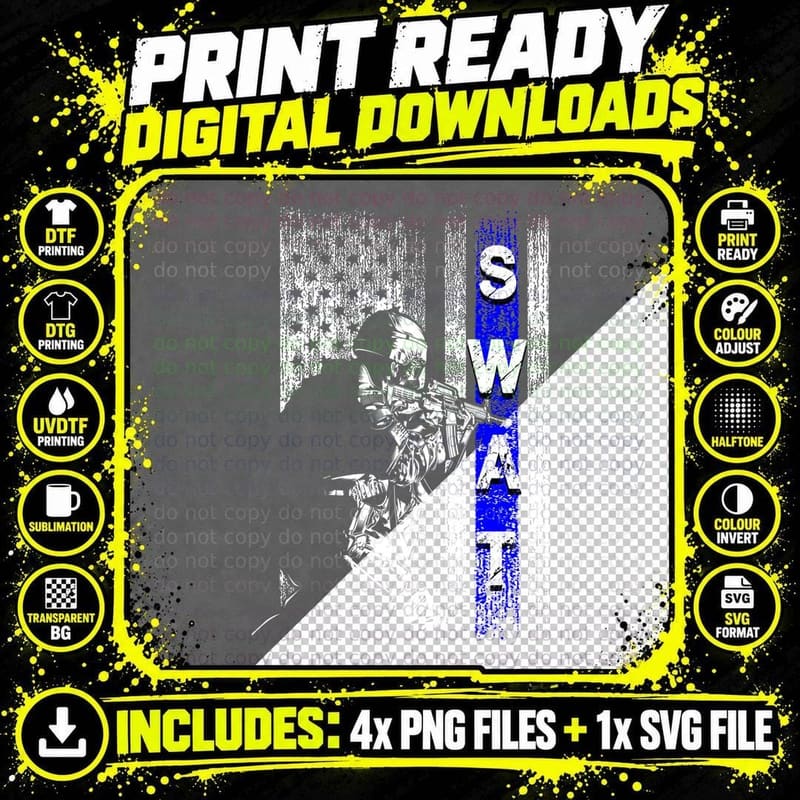 Swat Team T-Shirt, Tactical Police Apparel Png SVG Digital Bundle