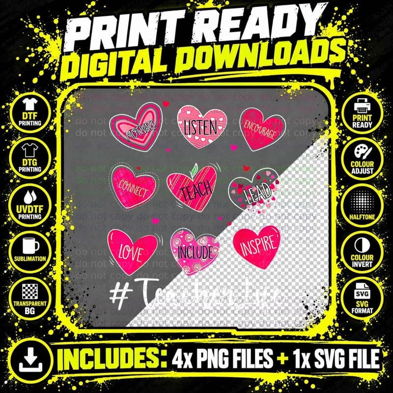 Sweet Hearts Teach Love Inspire Valentines Day Teacher Png SVG Digital Bundle