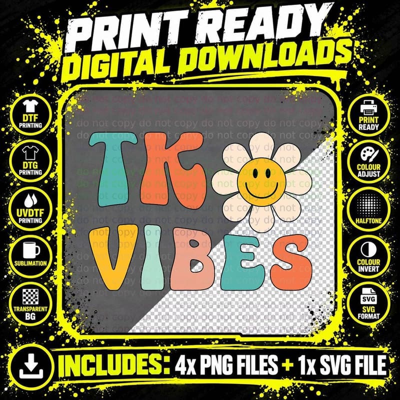 TK Vibes Back to School TK Team TK Teacher & Kid Retro Png SVG Digital Bundle
