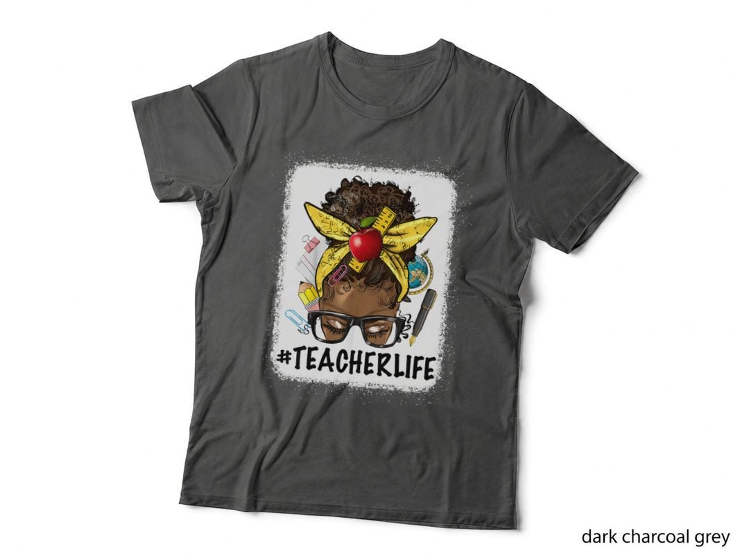 Teacher Life Messy Bun Afro Teacher African American Educate T-Shirt