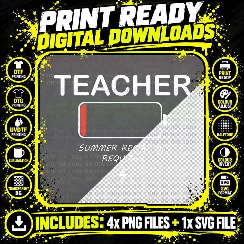 Teacher Summer Recharge Required Funny Last Day of Png SVG Digital Bundle