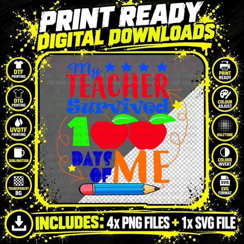 Teacher Survived 100 Days of Me T-Shirt Png SVG Digital Bundle