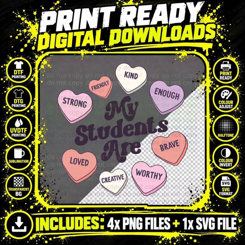 Teacher Valentines Day Positive Affirmations Candy Png SVG Digital Bundle