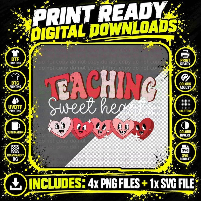 Teacher Valentines Day Teaching Sweethearts Candy Heart Png SVG Digital Bundle