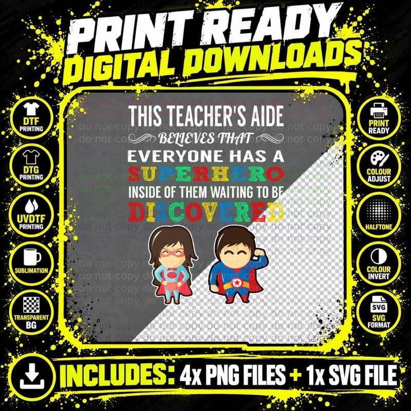 Teacher's Aide Superhero T-Shirt Png SVG Digital Bundle