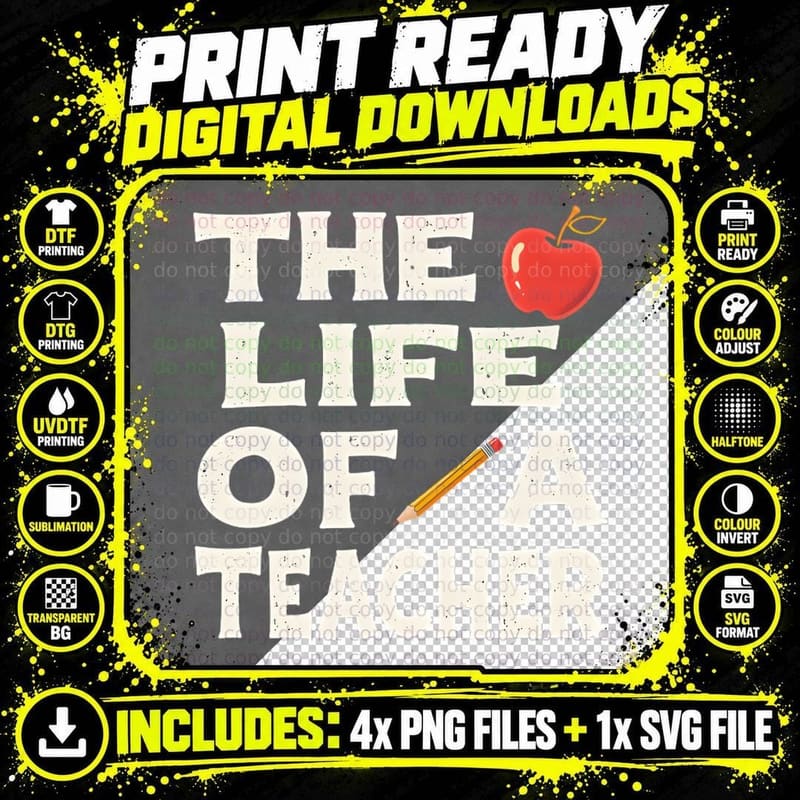 The Life of a Teacher Back to School Retro Typography Png SVG Digital Bundle