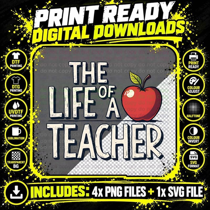 The Life of a Teacher Retro Typography Back to School Png SVG Digital Bundle