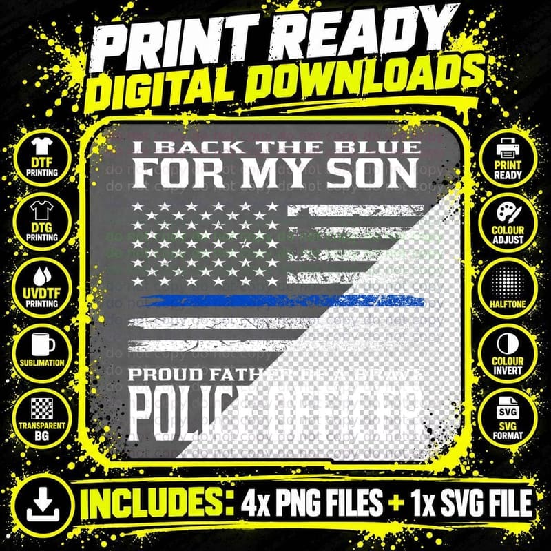 Thin Blue Line - Proud Father of Police Officer Son Png SVG Digital Bundle