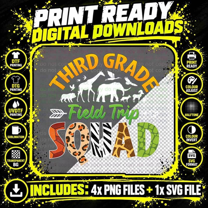 Third Grade Zoo Field Trip Squad Matching Teacher Png SVG Digital Bundle