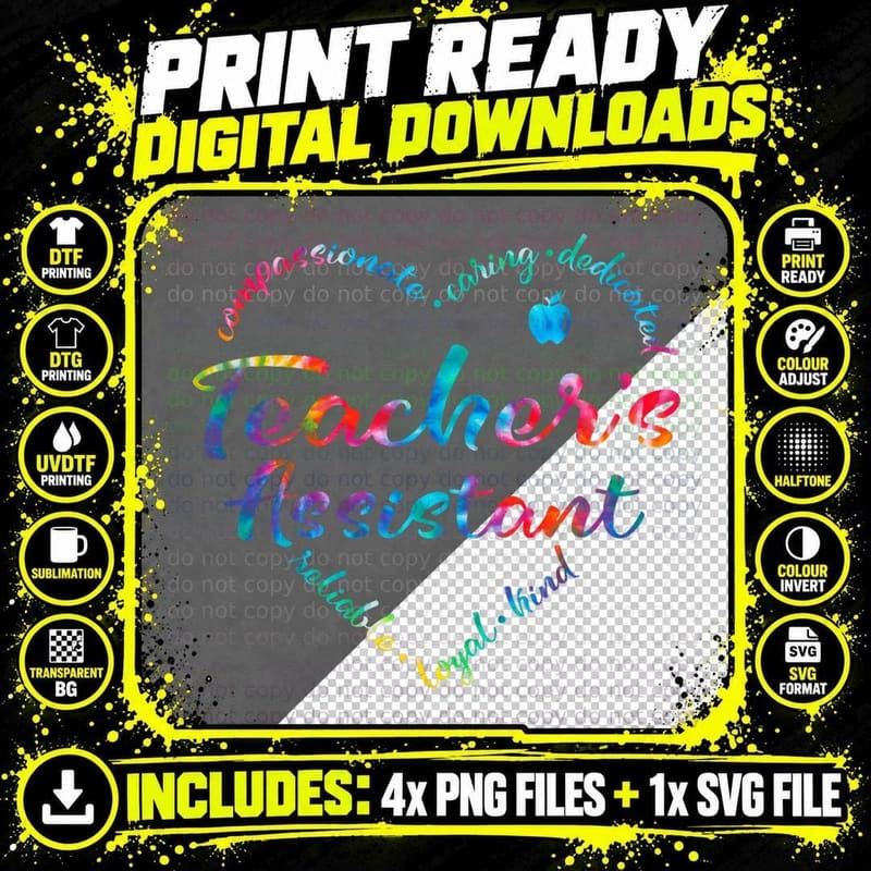 Tie Dye Teacher Assistant Squad Appreciation Teaching Png SVG Digital Bundle