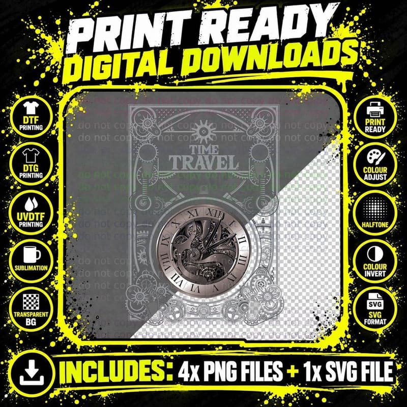 Time Travel Watch Steampunk Vintage Gears Mechanic Gift Png SVG Digital Bundle