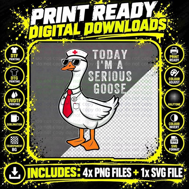 Today I'm a Serious Goose Funny Nurse Doctor Medical Png SVG Digital Bundle