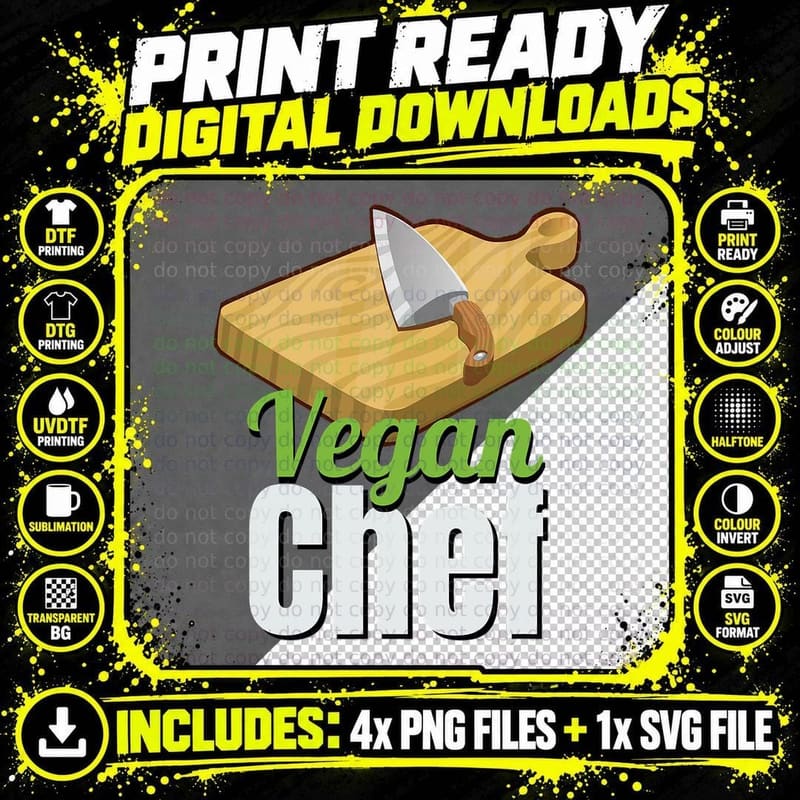 VEGAN CHEF Cutting BOARD T-Shirt Png SVG Digital Bundle