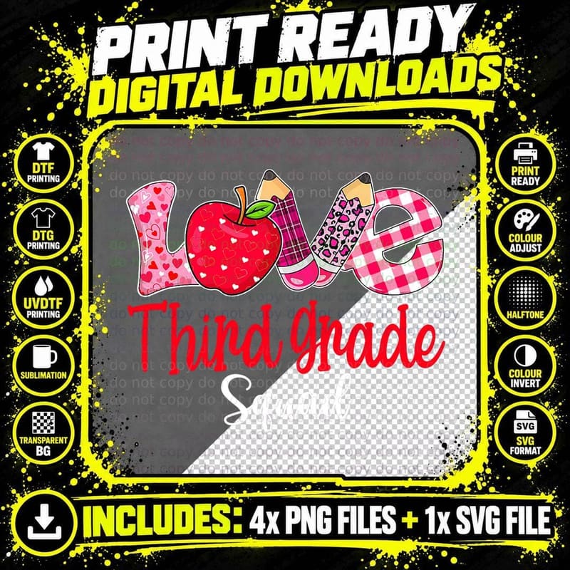Valentines Day Love Third Grade Squad Teacher Kids Png SVG Digital Bundle