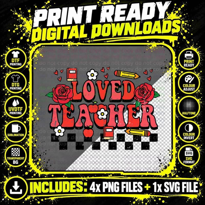 Valentines Day Loved Teacher Retro Teaching Groovy Women Png SVG Digital Bundle